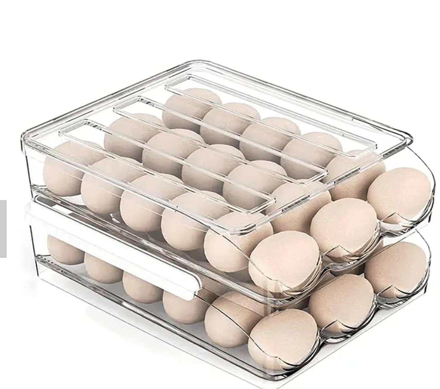 Photo 1 of Large Capacity Egg Holder for Refrigerator, Egg Fresh Storage Box for Fridge, Clear Plastic Organizer Bin (2 Layer)
