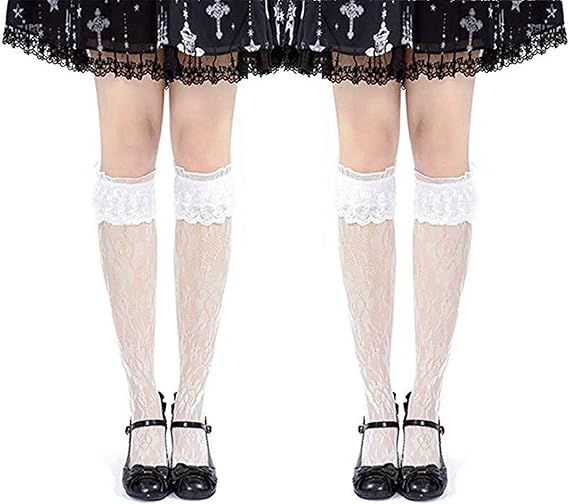 Amazon Shegrace総レース ハイソックス かわいい ロリータ Lolita 女子 靴下 レースソックス 透かし ジュニア ショットソックス ホワイト 2 コスプレ 仮装 通販