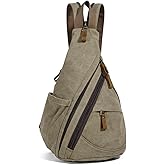 KL928 Canvas Sling Bag - Small Crossbody Backpack Shoulder Casual Daypack Rucksack for Men Women(Large Version,Olive Green)