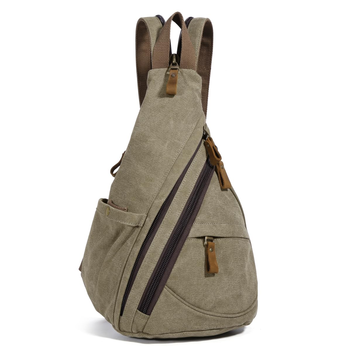 Canvas Sling Bag - Small Crossbody Backpack Shoulder Casual Daypack Chest Bags Rucksack for Men Women Outdoor Cycling Hiking Travel (6881-Olive Green)