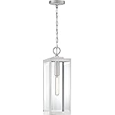 Quoizel Westover Outdoor Hanging Lantern, 21 Inch 1-Light Stainless Steel Modern Ceiling Mount Light, Clear Beveled Glass, Ma