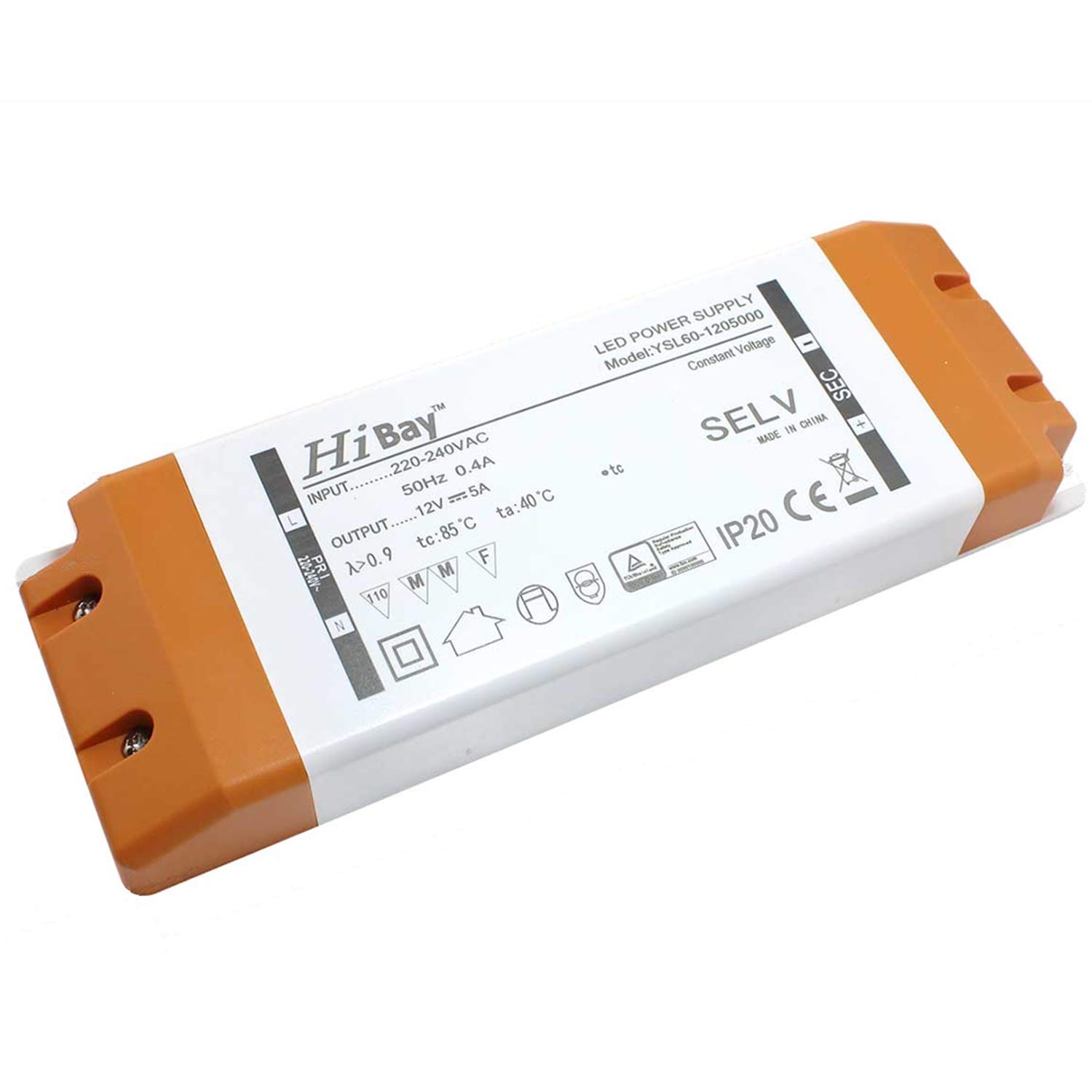 HiBay LED Transformer 60W, LED Driver 12V 5A, Low Voltage Power Supply 240V to DC 12V for G4 MR16 MR11 Bulbs and Strip Lights,1 unit