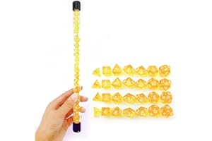 Bescon 28pcs Translucent Yellow Mini Polyhedral Dice Set in Tube, for Dungeons and Dragons RPG Dice 4X7pcs,Mini Gem Yellow Di