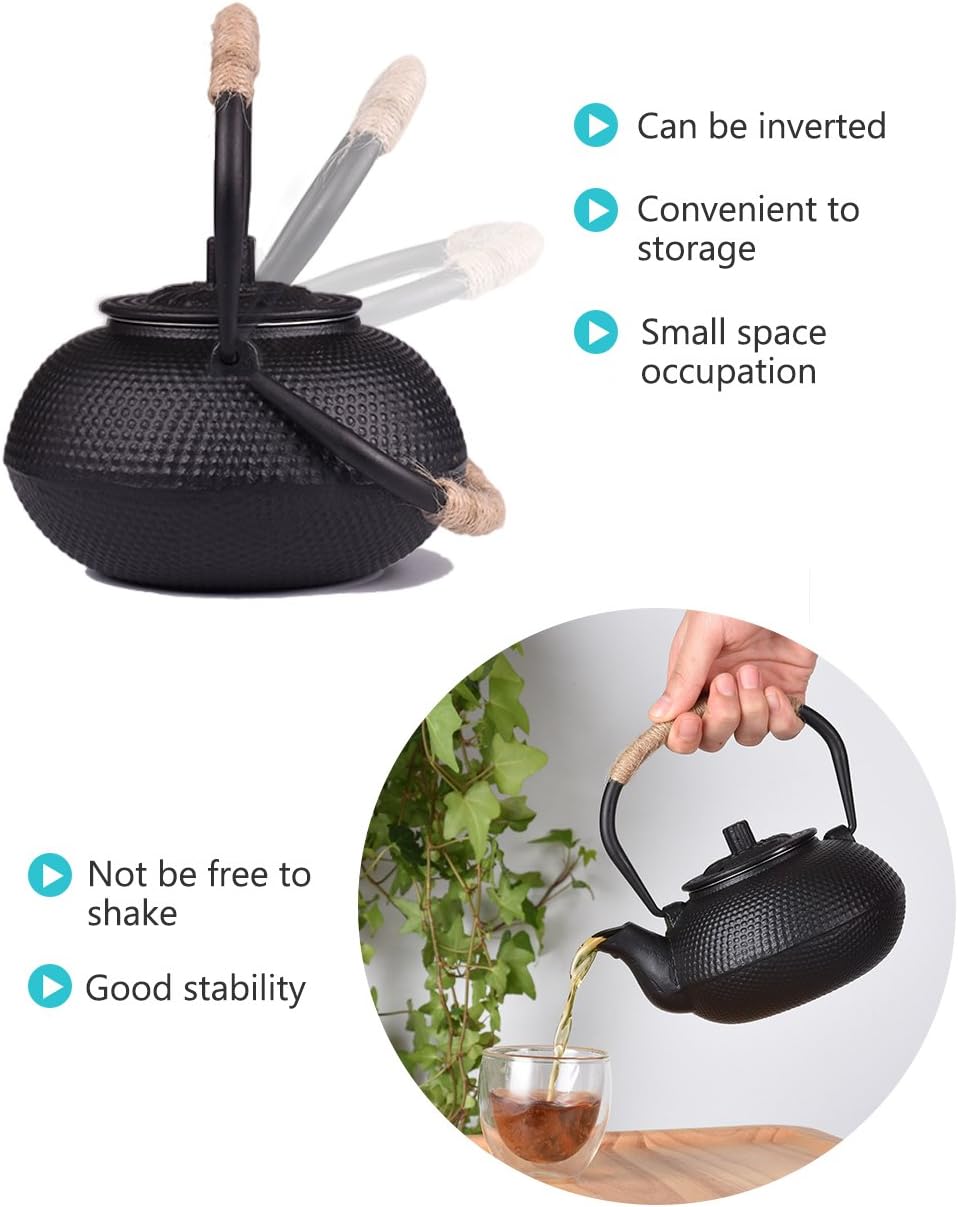 SUSTEAS Japanese Tetsubin Tea Kettle Cast Iron Teapot with Stainless Steel Infuser Black 650ml - Image 4