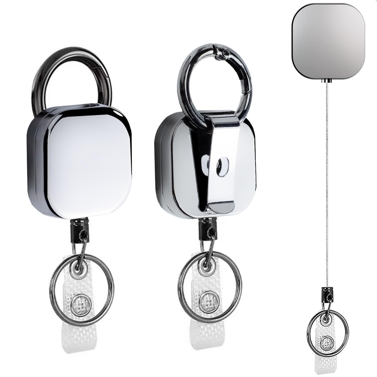 YUNYU 2-Pack Heavy Duty Metal Badge Reel - Retractable ID Card Holder with Neck Strap | Double-Sided Name Tag for Schools, Offices, Hospitals | Durable Keychain for Staff/Teacher/Nurse/Disabled Cards