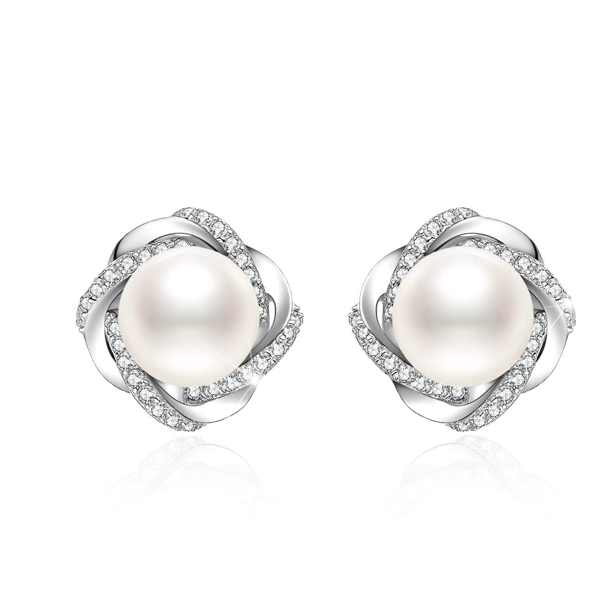 J.Vénus Damen Ohrringe Kleine Perle Ohrstecker Set Basic 925 Sterling Silber Zirkonia mit Etui