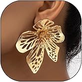 Chunky Gold Exaggerated Flower Dangle Earrings, Trendy Punk Geometry Large Stud Earrings, Street Hip Hop Statement Jewelry for Women