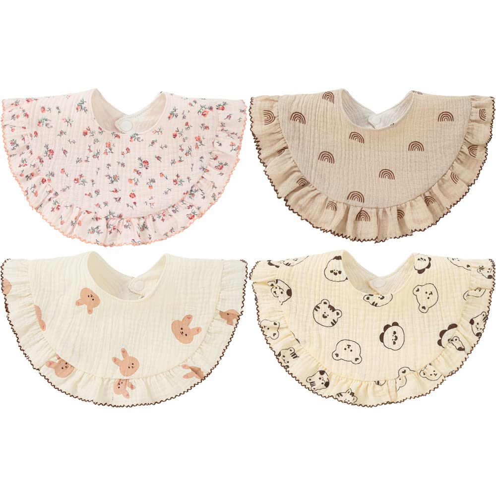 SZJIAHTM 4 Pack Of baby Toddler Soft Cotton Vintage Flower Print Feeding Drooling Breathable Bibs Adjustable Snap Teething Bibs For boys Girls 0-18 Months