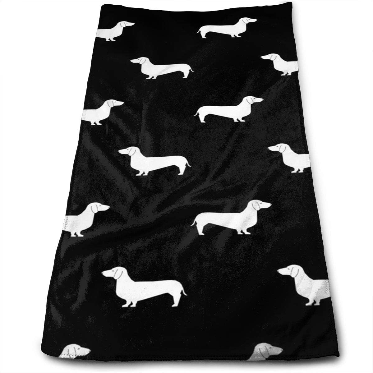 Yitlon8 Black and White Dachshund Silhouette Bath Towels for Bathroom-Hotel-Spa-Kitchen-Set - Circlet Egyptian Cotton - Highly Absorbent Hotel Quality Towels
