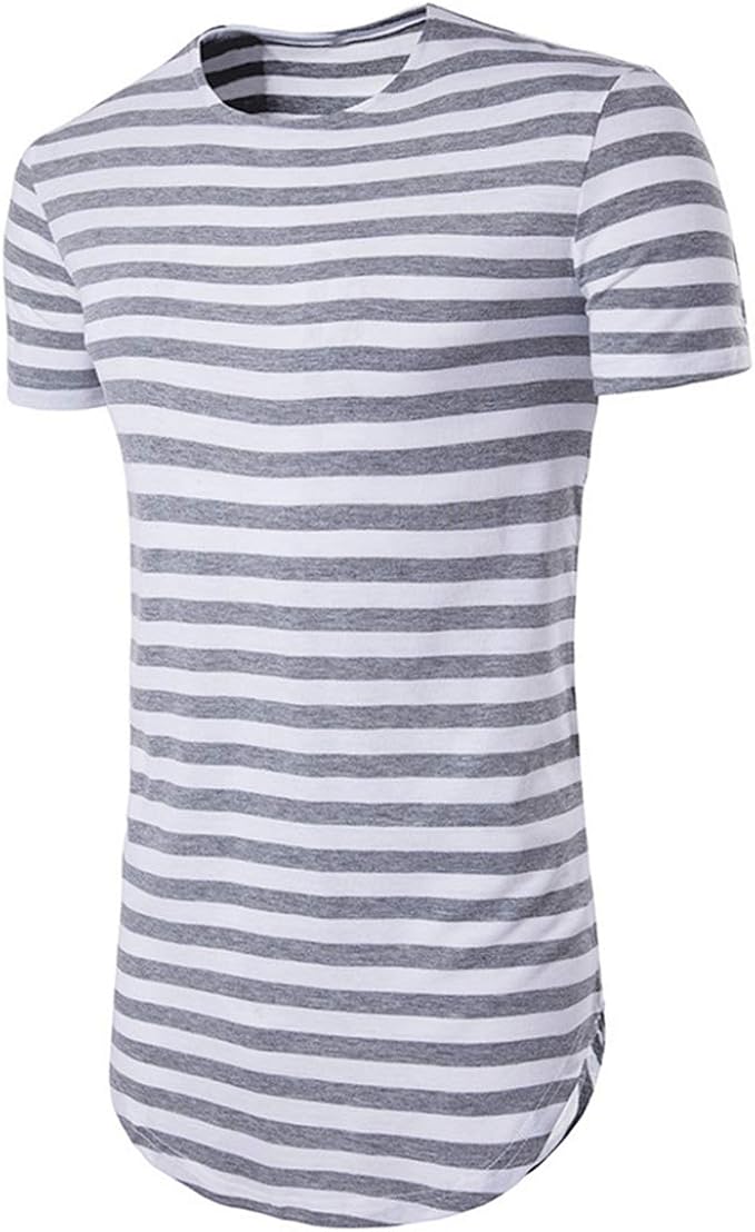 MENHG Herren Rundhals Stripe Hipster Hip Hop T-Shirt Fitnessstudio Big