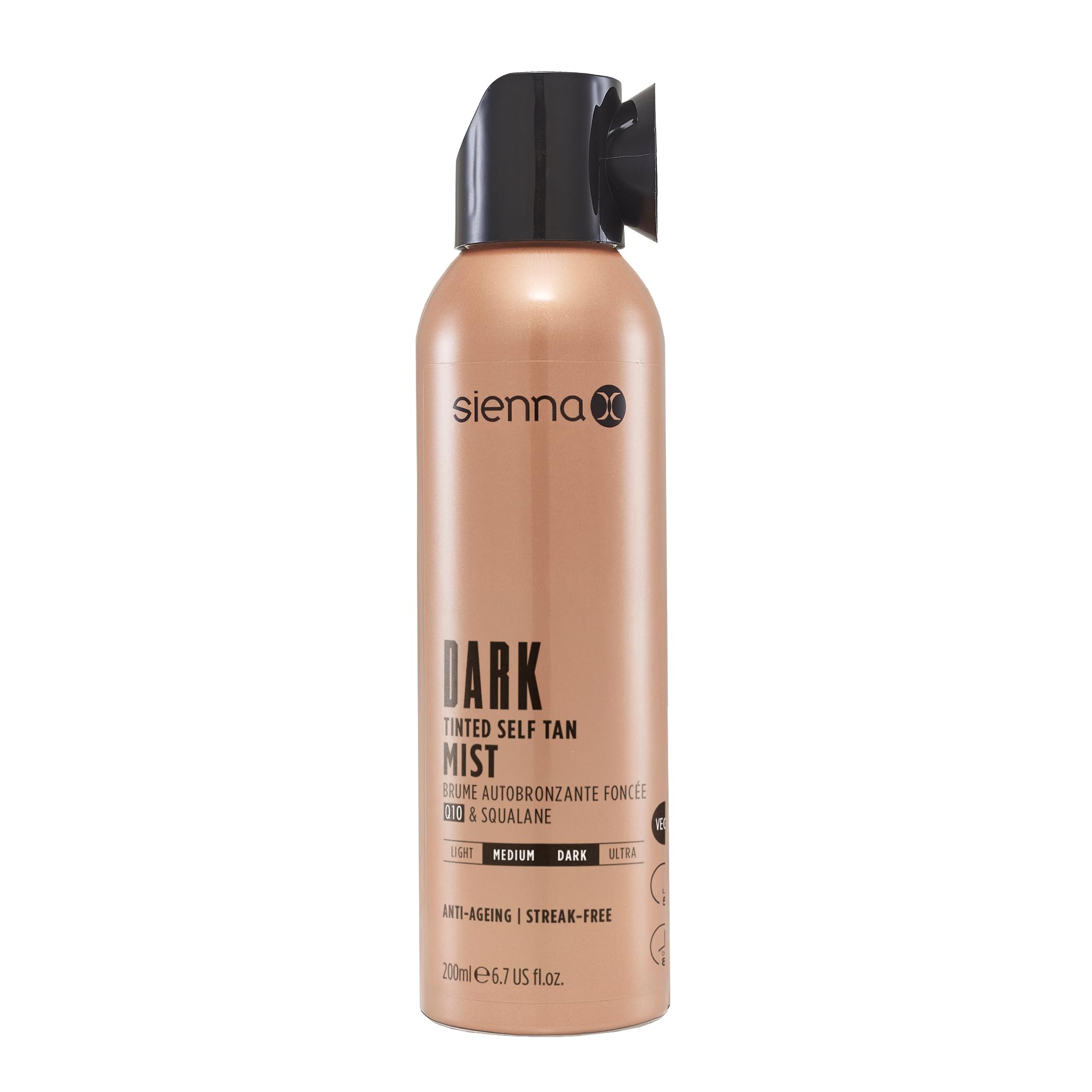 Sienna X SLEEP Q10 Self Tan Mist 200ml. Vegan Friendly, Quick Drying and Streak Free Formula With Natural Results. Enriched With Q10, Vitamin E and Aloe Vera. Creates A Flawless Finish Over 8 Hours.