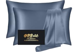 Silk Pillow Cases 2 Pack, Mulberry Silk Pillowcases Standard Set of 2, Soft, Smooth, Anti Acne, Beauty Sleep, Both Sides Natu