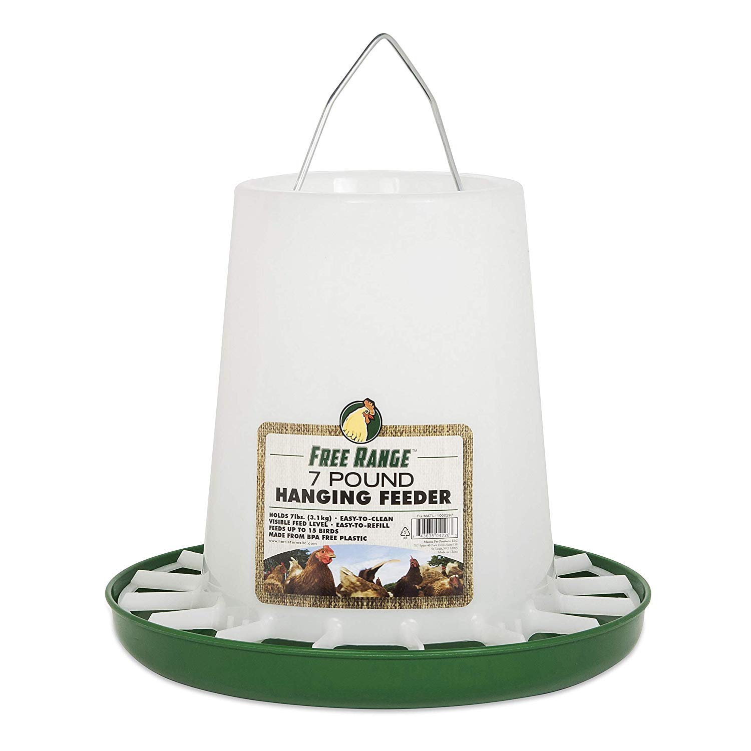 Manna Pro Harris Farms Free Range Hanging Poultry Feeder | Prevents Chickens from Scratching Out Feed | 7 Lbs