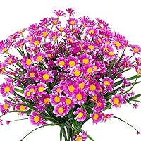 TEMCHY Artificial Daisies Flowers Outdoor UV Resistant 4 Bundles Fake Foliage Greenery Faux Plants Shrubs Plastic Bushes for Window Box Hanging Planter Farmhouse Indoor Outside Decor(Fushia)