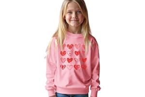 AFUKUIA Kid Girl Valentine’s Day Sweatshirt Cute Love Hearts Print Shirt Crewneck Long Sleeve Lightweight Pullover Tops