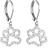 Paw Print Earrings Sterling Silver Leverback Dog Paw Earrings Puppy Paw Drop Dangle Earring for Women Girls