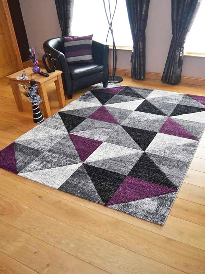 Impulse Purple Grey Triangle Thick Quality Modern Carved Rugs Runner