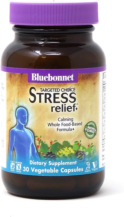Bluebonnet Nutrition Targeted Choice Stress Relief, Whole Food-Based Formula, For Emotional Physical and Mental Stress, Soy-Free, Gluten-Free, Kosher, Non-GMO, Dairy-Free, Vegan, 30 Vegetable Capsules: Health & Personal Care