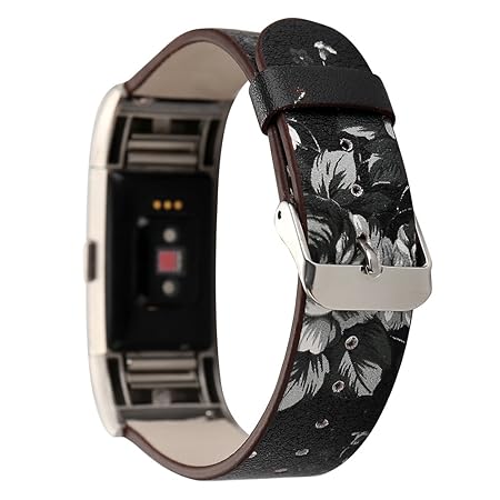 Gimartuk Ersatz-Armband für Fitbit Charge 2 Fitnesstracker, aus Mikrofaserleder, für Damen und Mädchen, mit Blumenmuster