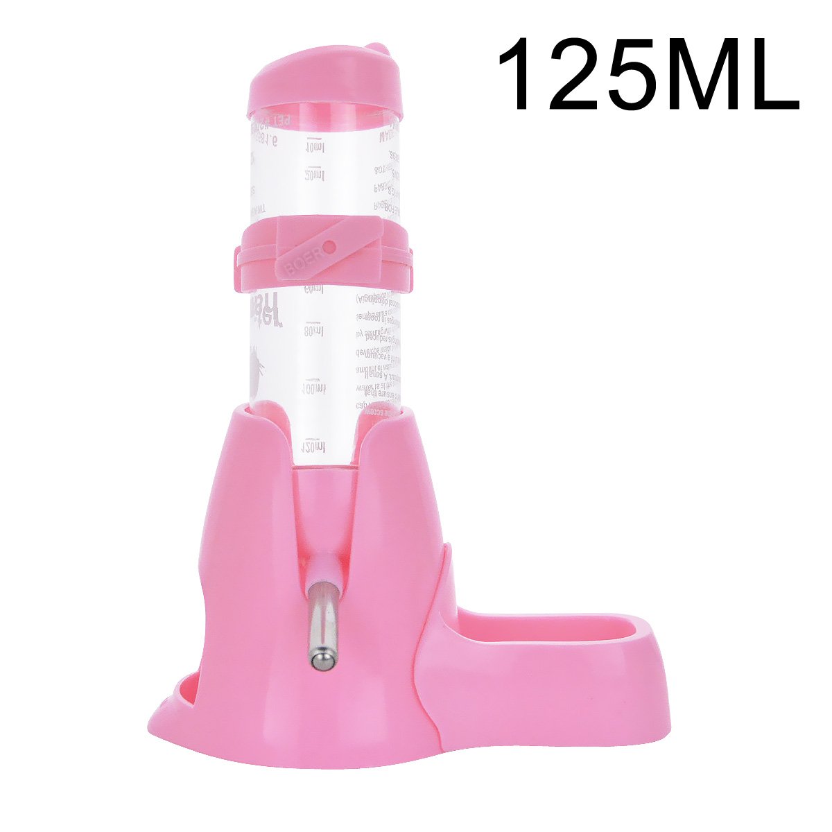 125ml Pet Water Bottle,Pet Drinking Bottle with Food Container Base Hut for Hamsters Rats Guinea-pigs Ferrets Rabbits Small Animals Hanging Water Feeding Bottles Auto Dispenser (Pink)