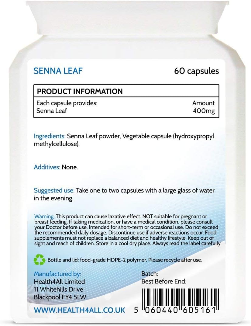 Senna Leaf 400mg 60 Capsules, Herbal Overnight Relief, Stool Softener, Regularity Supplement, Vegan Cassia Angustifolia Leaf - Image 3