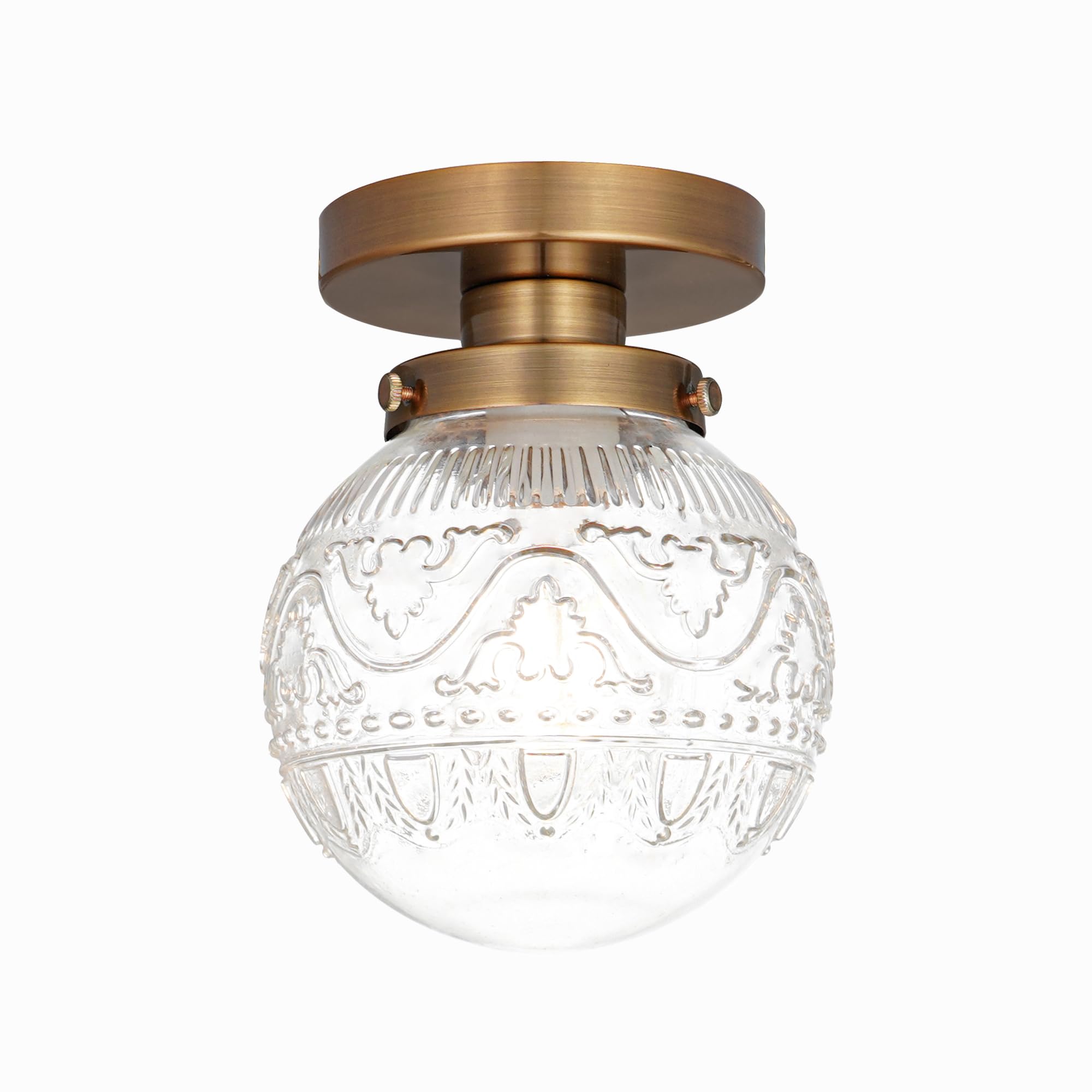 Photo 1 of Daunton Small Semi Flush Mount Ceiling Light, Modern Globe Clear Glass Ceiling Light Fixture, Vintage Brass Gold Hallway Light Fixtures for Kitchen, Entryway, Bathroom, Closet