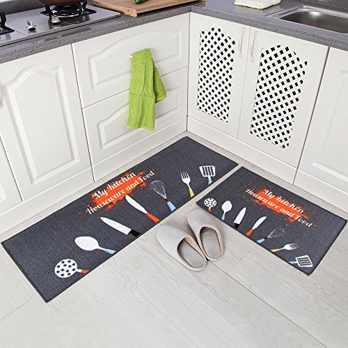 Carvapet 2 Piece Non-Slip Kitchen Mat Rubber Backing Doormat Kitchen Floor Mat Runner Rug Set(Multicolor)