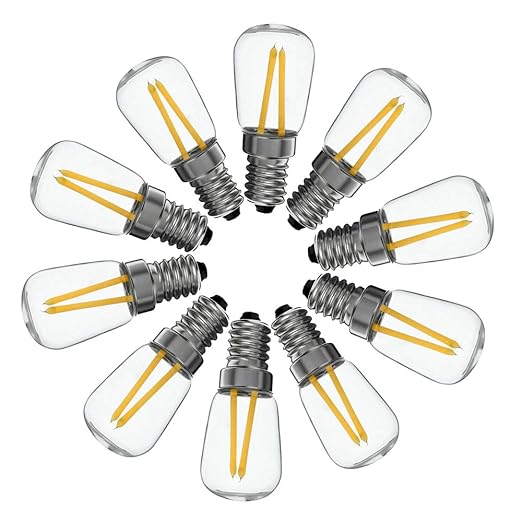 Jenyolon LED Kühlschranklampe E14 Lampe Filament-LED, 250Lm, warmweiss, 3000K, 220V, 2W ersetzt 25W Glühlampe, Halogenlampen, LED Kühlschrankbirne, LED Leuchtmittel, 10er Pack