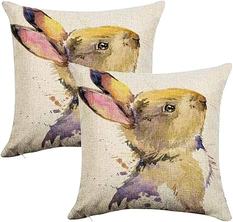Amazon Co Jp Gey背当てカバー クッションカバー 枕カバー 45 45センチ 二枚セット 飾り用クッションカバー かわいい うさぎうさぎ水彩イラスト森の動物 オフィス用 ホーム キッチン