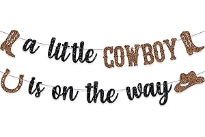 DOMOO OF DREAMS Cowboy Baby Shower Decoration A Little Cowboy Is On The Way Banner Western Boots Hats Backdrop Brown