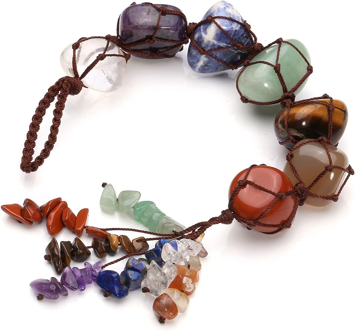 VadiForest 7 Chakra Gemstone Reiki Healing Crystals Hanging Ornament Tumbled Palm Stones Tassels Fengshui Home Indoor Decoration for Good Luck Yoga Meditation Protection: Home & Kitchen