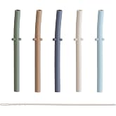 mushie Silicone Replacement Straws for Babies 6 months+ | 5 Pack | 4.75" Long with Cleaning Brush (Forest)