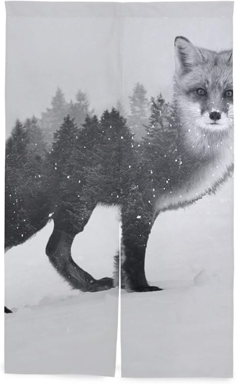 Amazon Saiaos 間仕切り のれん 森を描く木白黒動物モノクロ自然雪冬の背景 リビング階段や玄間 ロング暖簾 キッチン 窓 リビング おしゃれ かわいい インテリア 目隠しドアカーテン のれん オンライン通販