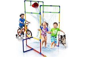 PUDDLE SPLASHERS Kids Water Park Sprinkler Tunnel with Dunk Bucket for Kids, Vibrant, Child-friendly Color, Unisex Children, 