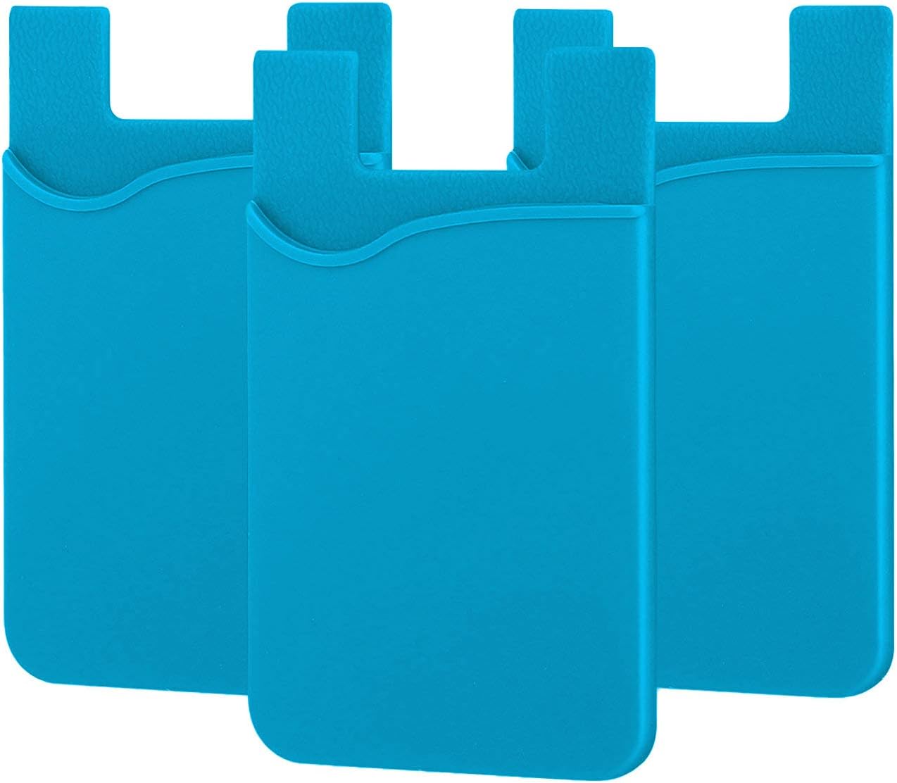 PhoneVillageUSA Cell Phone Card Wallet. Silicone Card Wallet with 3M Adhesive. Universal Compatible, iPhone, iPad, Android etc. (Light Blue)