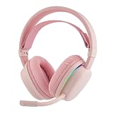 MechLands Aula G7 Wireless Gaming Headset for PS4/PS5/PC/Switch, Over-Ear Headphones with Detachable Noise Canceling Mic, RGB, Surround Sound, 60H Battery, 2.4GHz/BT/Wired (Pink)