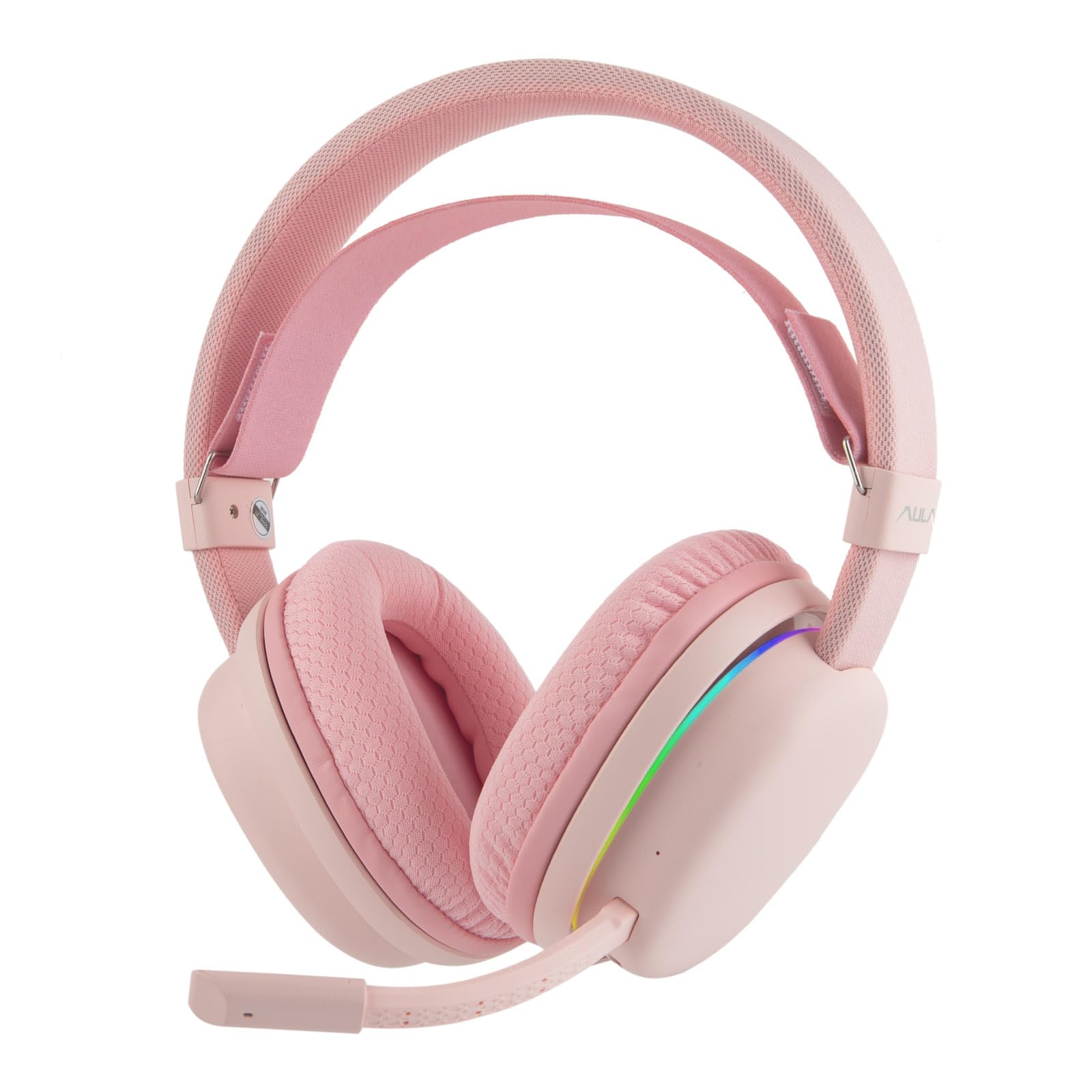 MechLands Aula G7 Wireless Gaming Headset for PS4/PS5/PC/Switch, Over-Ear Headphones with Detachable Noise Canceling Mic, RGB, Surround Sound, 60H Battery, 2.4GHz/BT/Wired (Pink)