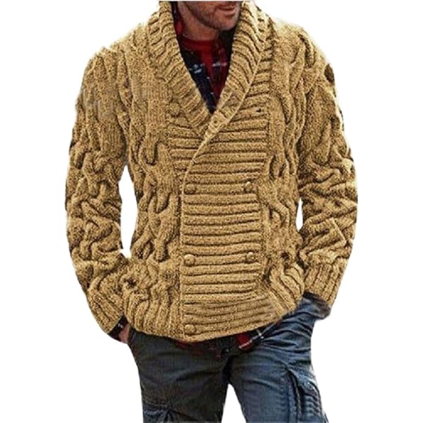 Cardigan Homme à Col Châle Motif Aztec - Manches Longues En Polyester - Chaud Et Stylé Pour L'hiver