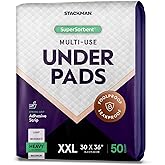 Heavy Absorbency Bed Pads, XXL Disposable 30 x 36 Chucks Pee Pads for Incontinence Bed Wetting for Adults, Elderly & Kids [50 Pads] Extra Large Underpads - 30x36 - With 2 Adhesive Strips on Each Pad
