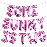 Some Bunny Is Two, Easter Themed Second Birthday Party Supplies, Birthday Banner Easter Rabbit Themed Baby Girls 2nd Birthday Decorations, Bunny Balloon (SOME BUNNY IS TWO Rose Red)