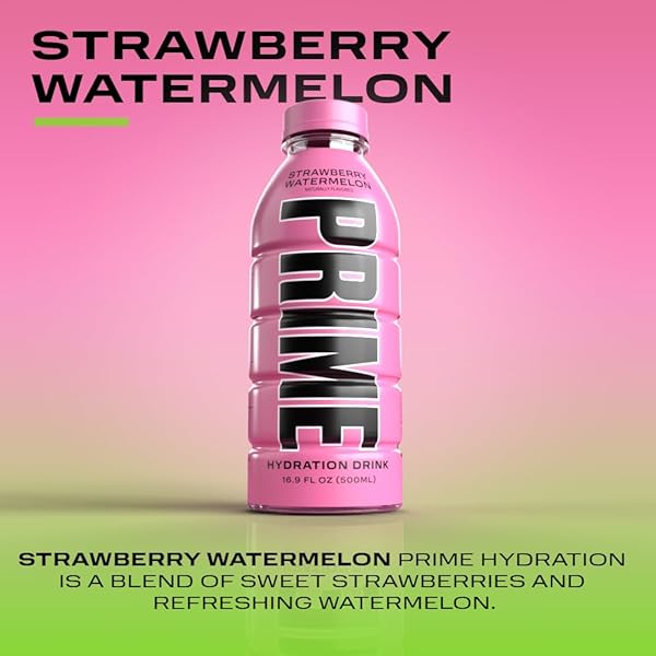 PRIME HYDRATION STRAWBERRY WATERMELON, SPORTS DRINKS, ELECTROLYTE ENHANCED FOR REPLSNISHING FLUIDS, 250MG BCAAS, B VITAMINS, ANTIOXIDANTS, LOW SUGAR, 16.9 FL OZ, 12 PACK