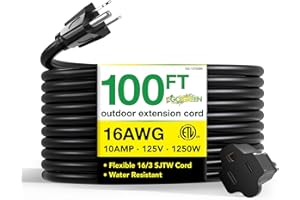 POWER BY GOGREEN Go Green Power Inc. 16/3 100ft Black Outdoor Extension Cord - Heavy Duty, Moisture Resistant - Perfect for Tools & Equipment - GG-13700BK