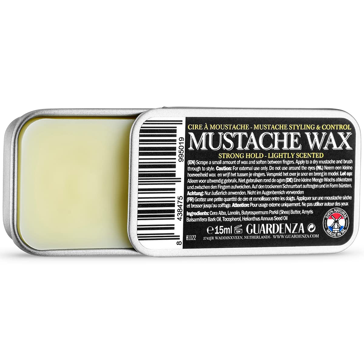 Guardenza Mustache Wax - Mustache Wax - Very Strong Hold - All Natural 15 ml - Mustache Wax for Styling & Control