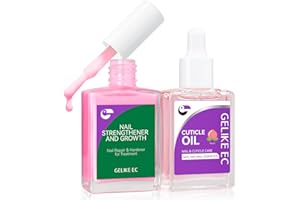Gelike EC Nail Care Gift Set: Pink Fingernail Nail Growth Treatment & Peach Cuticle Oil 15ml - Cute & Fruity Manicure Set for Thin Peeling Nails - Women Mom Girlfriend Teens Girls Favorite