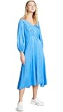 midi dress hairstyles Hair Down Square Neck A-Line Midi Dress Floral Denim