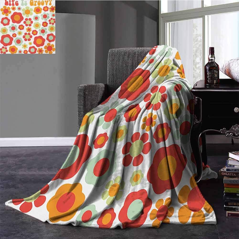 Groovy Travel Blanket Life is Goofy Petals of Retro Colors Old Fashioned Style Revival Art Gifts to Your Family,Friends,Kids Full Size Mint Green Red Orange 70x90 Inch