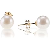 PAVOI 14K Gold Plated 925 Sterling Silver Round Stud White Simulated Shell Pearl Earrings