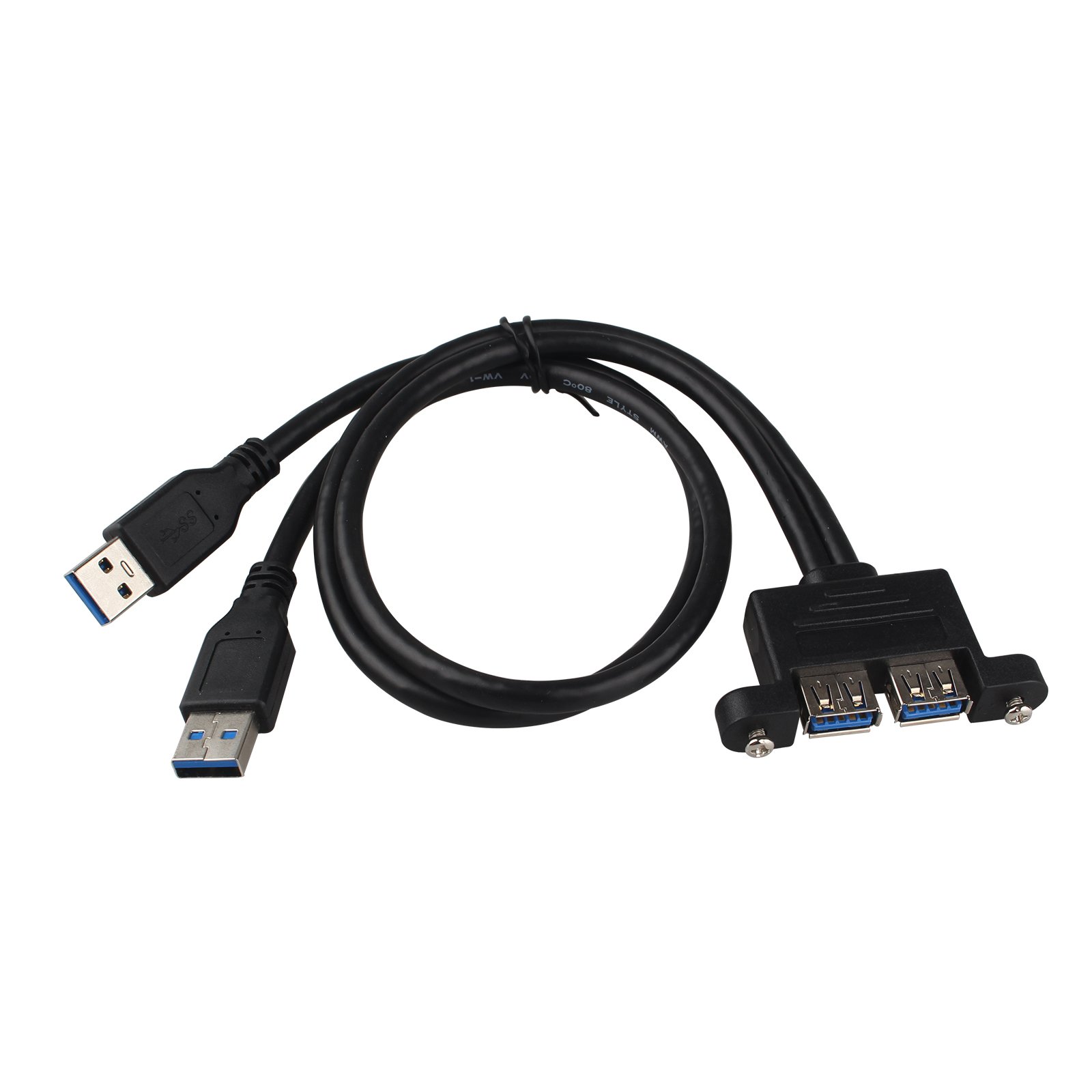 HALJIA 50cm Dual-USB 3.0 Male to Female Extension Cable with Screw Panel Mount Holes, Adapter and Cables