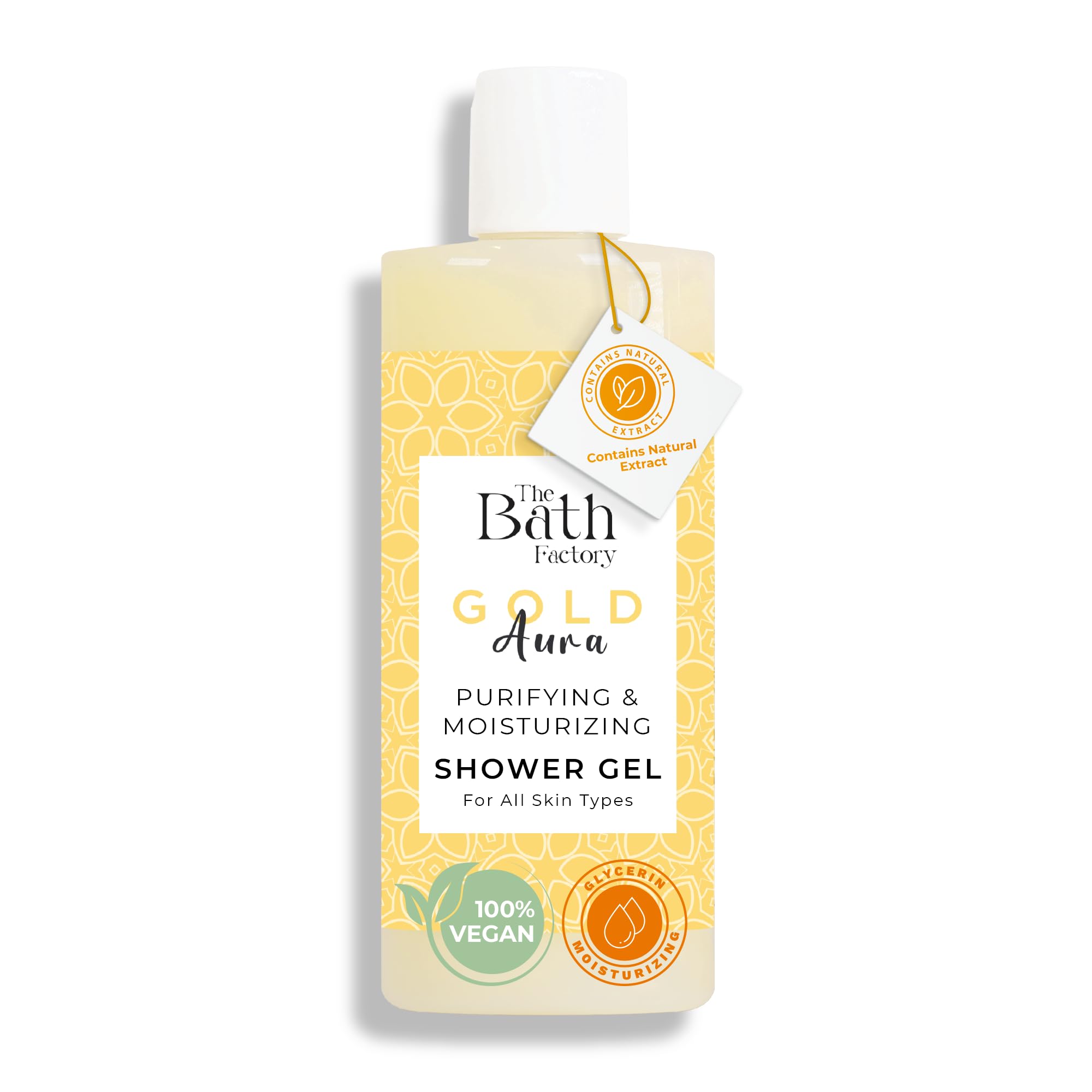 The Bath Factory Shower Gel for Body Wash | 100% Vegan & Ocean Soap Contains Natural Sea Salt | Moisturizing Liquid Soap as Bath Products for Men & Women | 13.5 Fl Oz (Golden Aura)