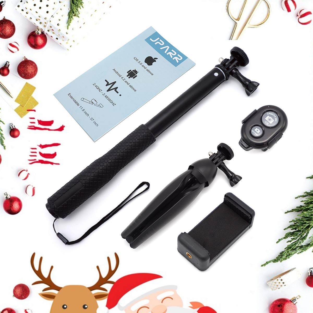 SYOSIN Selfie Stick, 3 in 1 Extendable Selfie Stick Tripod with Detachable Bluetooth Wireless Remote Lightweight Phone Holder (BK)